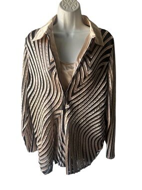 JS Boutique 18W Black Champagne Geometric Wave Zip Jacket Cami 2 Piece Set